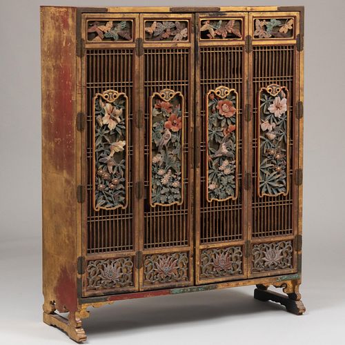 Japanese Metal-Mounted Gilt and Polychrome Painted Cabinet