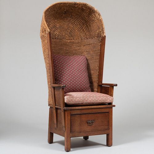 Large Scottish Oak, Elm and Woven Rush Orkney Chair