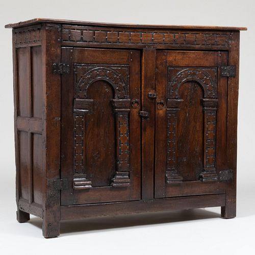 Elizabethan Style Carved Oak Side Cabinet