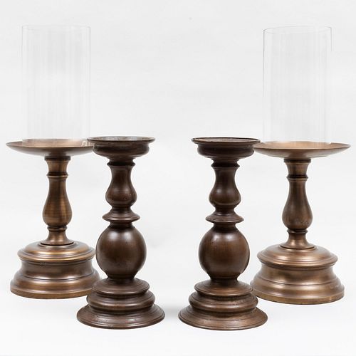 Two Pairs of Continental Baroque Style Bronze Candlesticks