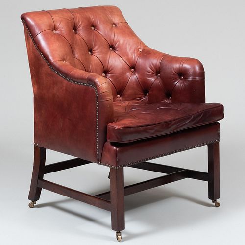George Smith Mahogany and Tufted Leather Desk Chair