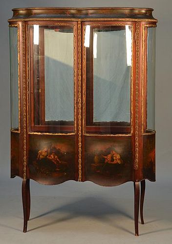 Fine double door curved glass Vernis Martin vitrine