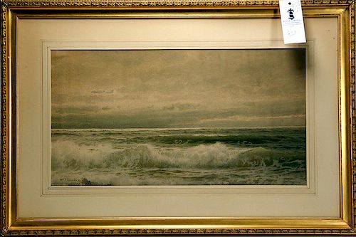 Wm. Trost Richards (American 1833-1905) watercolor of "Seascape" rolling waves crashing ashore