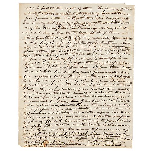 William Henry Harrison Handwritten Manuscript on Rights and Slavery