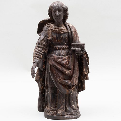 Continental Carved Wood Model of a Saint