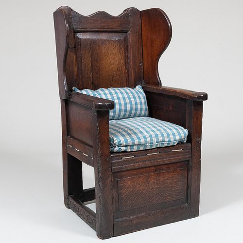 George III Provincial Oak Paneled Wing Chair