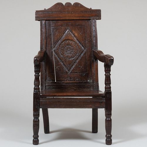 Charles II Provincial Carved Oak Armchair