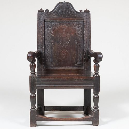 Elizabethan Style Carved Stained Oak Armchair