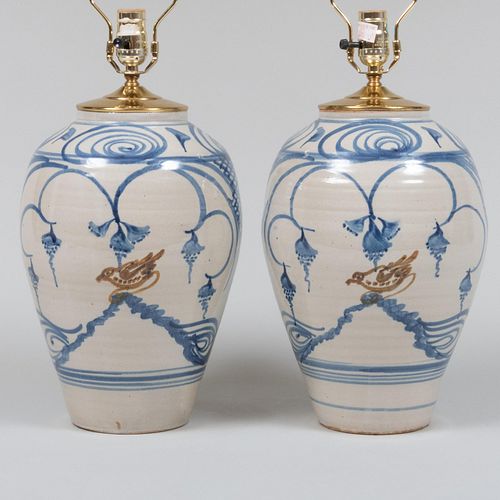 Pair of Glazed Earthenware Lamps