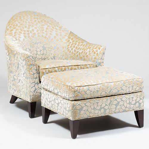 Contemporary Upholstered 'Rae' Bergere and Ottoman, by Todd Hase