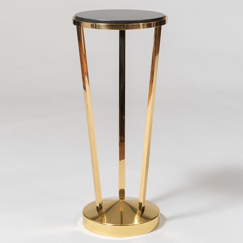 Contemporary Brass-Mounted Marble Side Table