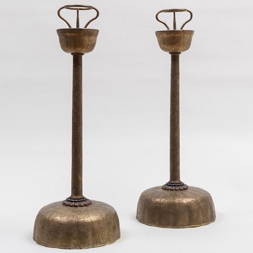 Japanese Pair of Bronze Candle Holders