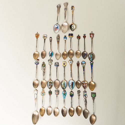 Group of Twenty-Nine Silver and Enamel Souvenir Spoons