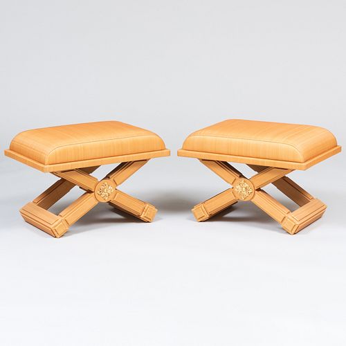 Pair of Modern Horsehair Upholstered X-Form Stools, Designed by Juan Pablo Molyneux