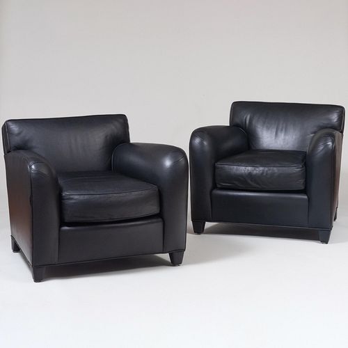 Set of Four Donghia Perforated Black Leather 'Main Street' Club Chairs
