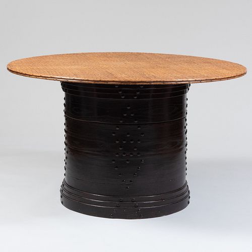 Asian Style Woven Rattan and Ebonized Center Table