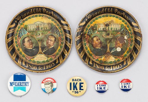 1908 WILLIAM HOWARD TAFT / JAMES SHERMAN "GRAND OLD PARTY" PRESIDENTIAL TIN LITHOGRAPH TIP TRAYS,  LOT OF TWO