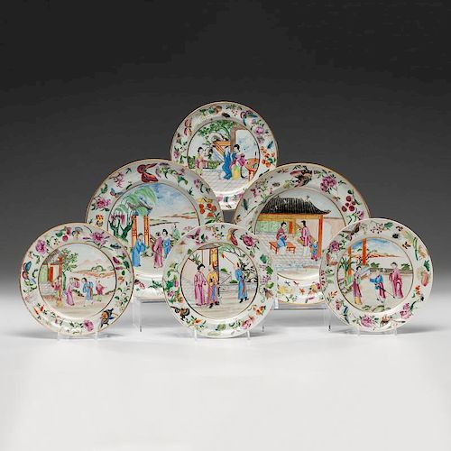 Chinese Export Famille Rose Figural Decorated Plates