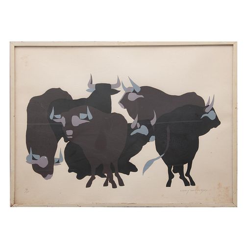 MOISÉS ZABLUDOVSKY (México, 1959). Toros. Serigrafía 36/100. Firmada. Enmarcada. Detalles de conservación. 55 x 75 cm
