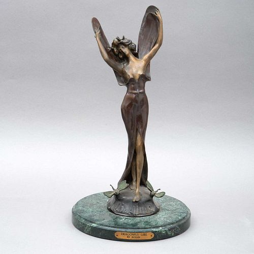 DESPUÉS DE PAUL-LUCIENNE BESSIN (Francia, Ca. 1911- Ca. 1953) Libellule (Libélula) Elaborada en bronce con acabado patinado