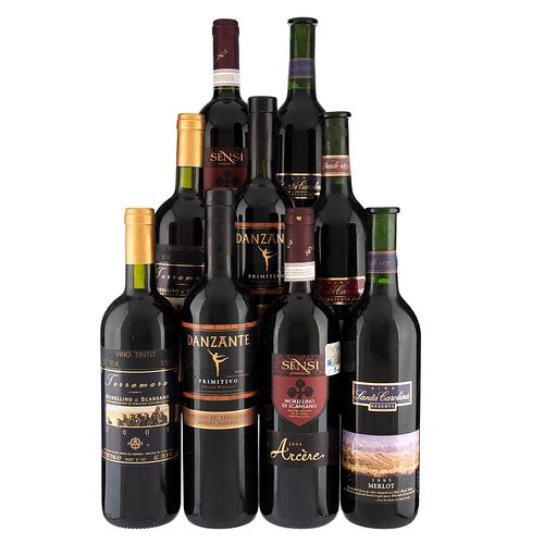 Lote de Vinos Tintos de Italia y Chile. Santa Carolina. En presentaciones de 750 ml.
Total de piezas: 9.