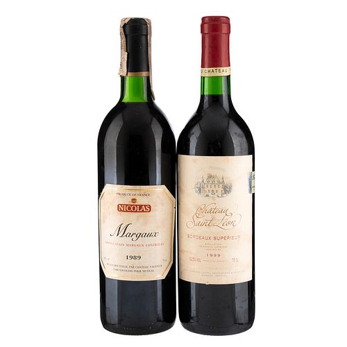 Lote de Vinos Tintos de Francia. Margaux. Château Saint Leon.  En presentaciones de 750 ml. Total de piezas: 2.