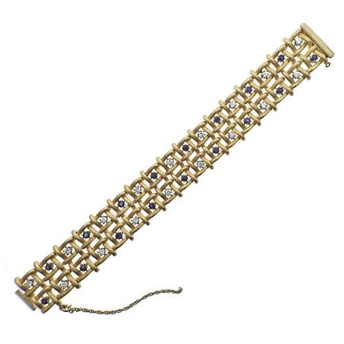 1960s 18k Gold Diamond Sapphire Bracelet
