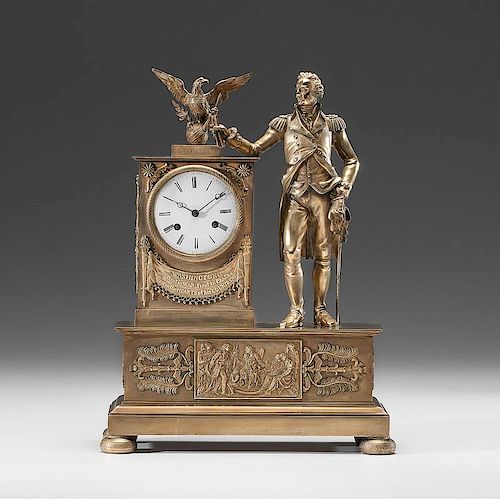 A French Empire Ormolu Mantel Clock with Figure of George Washington By DuBuc, 1815-1817