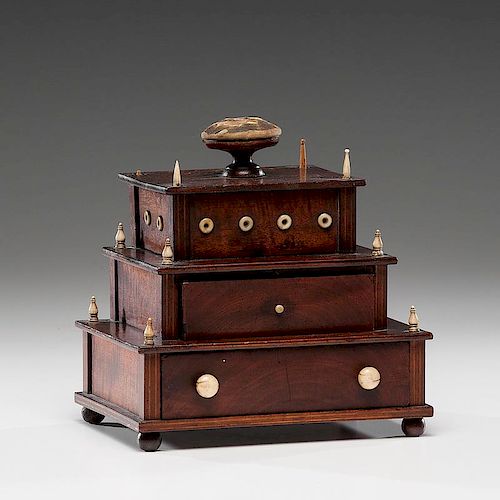 Ivory-Mounted Three Tier Sewing Box
