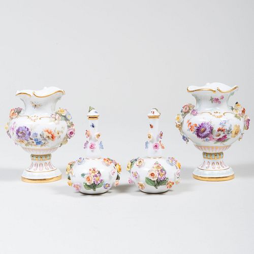 Group of Miniature Meissen Porcelain Flower Encrusted Articles