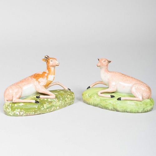 Pair of Staffordshire Models of Recumbent Deer