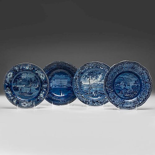 Historical Blue Staffordshire Plates with Philadelphia Scenes