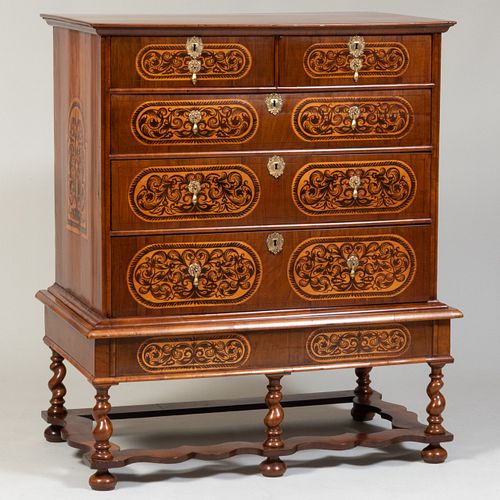 William and Mary Style Amaranth and Fruitwood Marquetry Cabinet on Stand