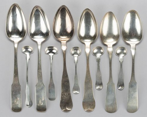 NORTHEASTERN, AND POSSIBLY OTHER, AMERICAN COIN SILVER SPOONS, LOT OF 11