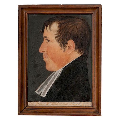 Benjamin Greenleaf (1769-1821 Massachusetts-New Hampshire) Reverse-Painted Portraits of a Vermont Reverend and His Wife