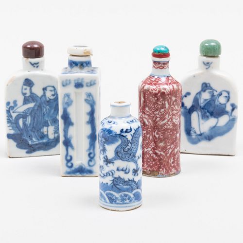 Group of Five Chinese Porcelain Snuff Bottles