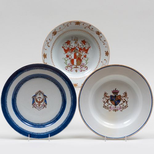 Group of Three Chinese Export Armorial Plates, One with Arms of Sinclair Earl of Caithness