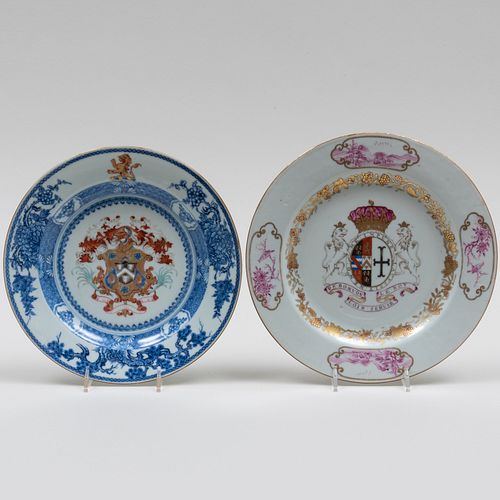 Chinese Export Armorial Plate with Arms of Bennet Earl of Tankerville and a Soup Plate with Arms of Gold with Bulkeley in Pretence
