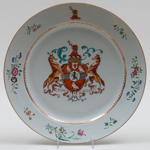 Chinese Export Porcelain Armorial Charger with Arms of Stepny with Loyd in Pretence
