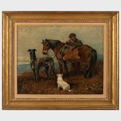 Attributed to John Emms (1843-1912): Horse, Rider and Dogs