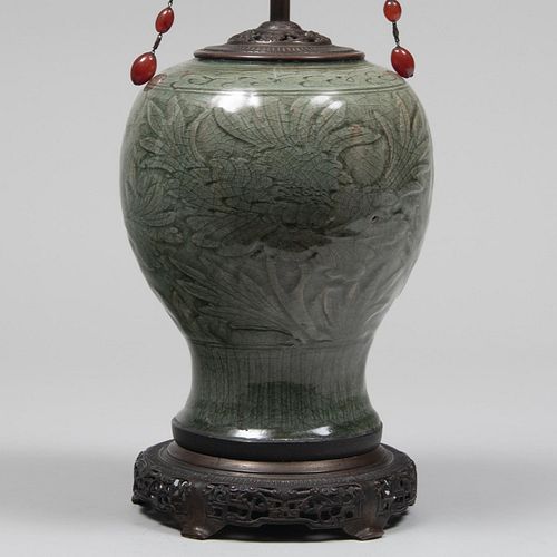 Chinese Celadon Glazed Jar Mounted as a Lamp