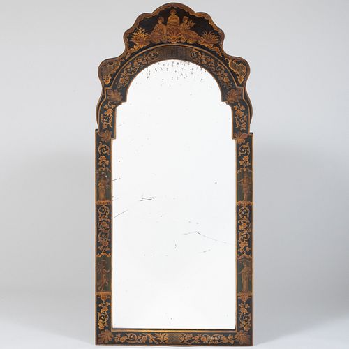 Queen Anne Style Black Japanned and Parcel-Gilt Pier Mirror