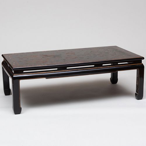 Chinese Style Black, Gilt, and Polychrome Decorated Low Table