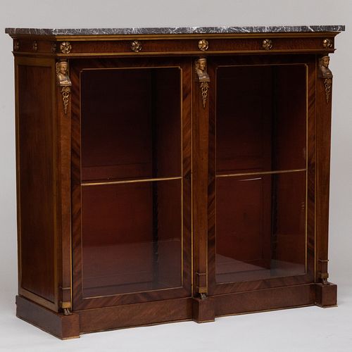 Regency Gilt-Metal-Mounted Mahogany and Parcel-Gilt Bookcase, in the Egyptian Taste