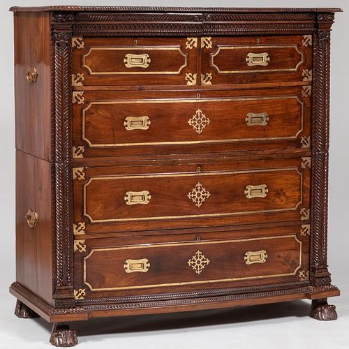 Anglo-Indian Brass-Mounted Solid Rosewood Chest of Drawers