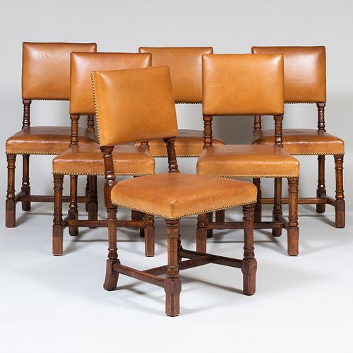 Set of Six English Gothic Revival Oak Dining Chairs