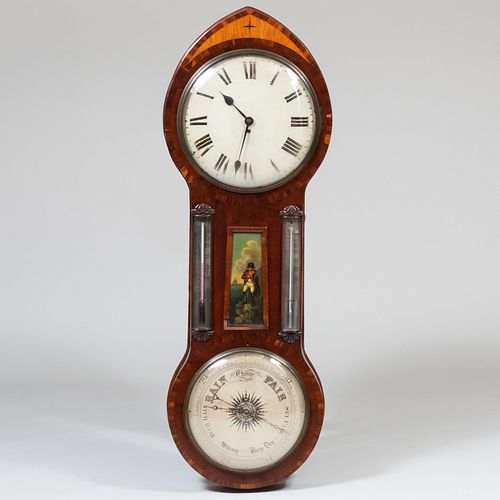 William IV Inlaid Mahogany and Metal Barometer Clock by C. Maspero of Manchester