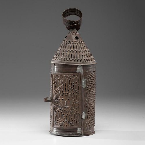 Punched Tin Lantern With Face