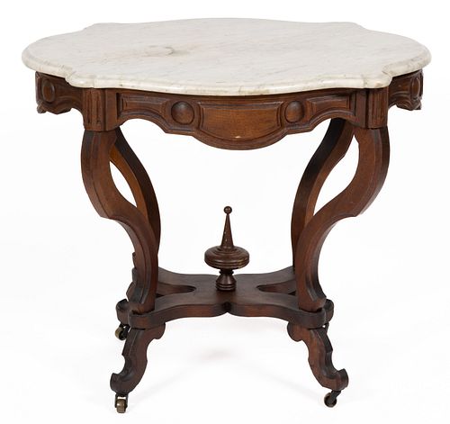 AMERICAN VICTORIAN MARBLE-TOP CENTER TABLE