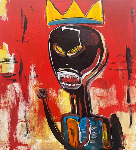 Oil  on canvas in the style of Jean Michel Basquiat
